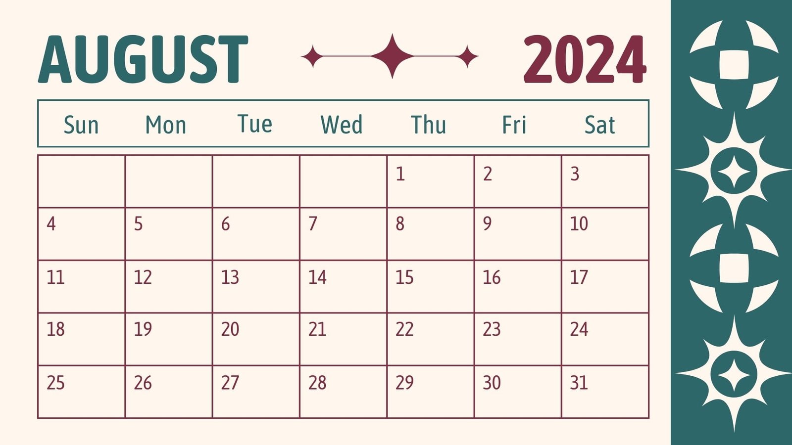 august 2024 calendar