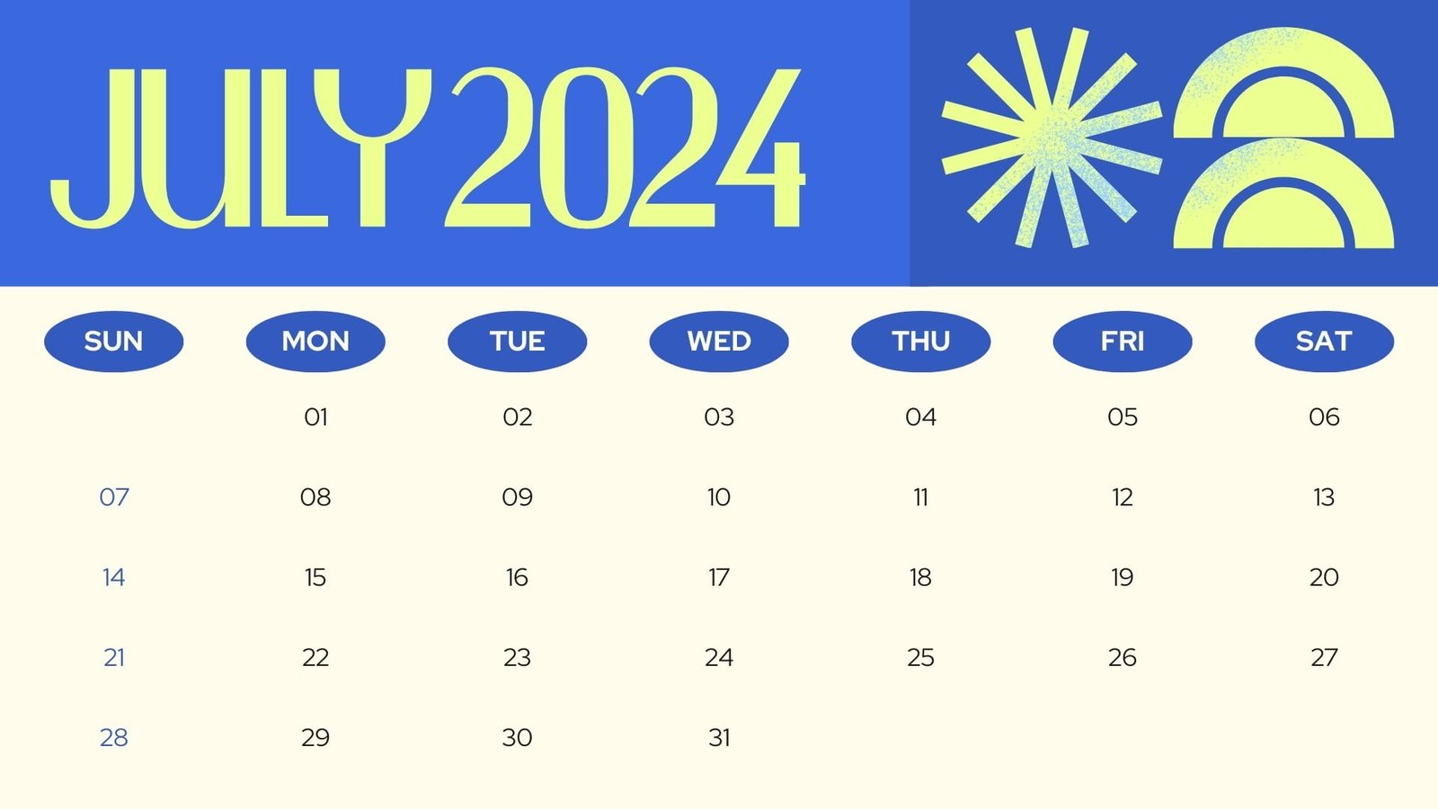 july 2024 calendar