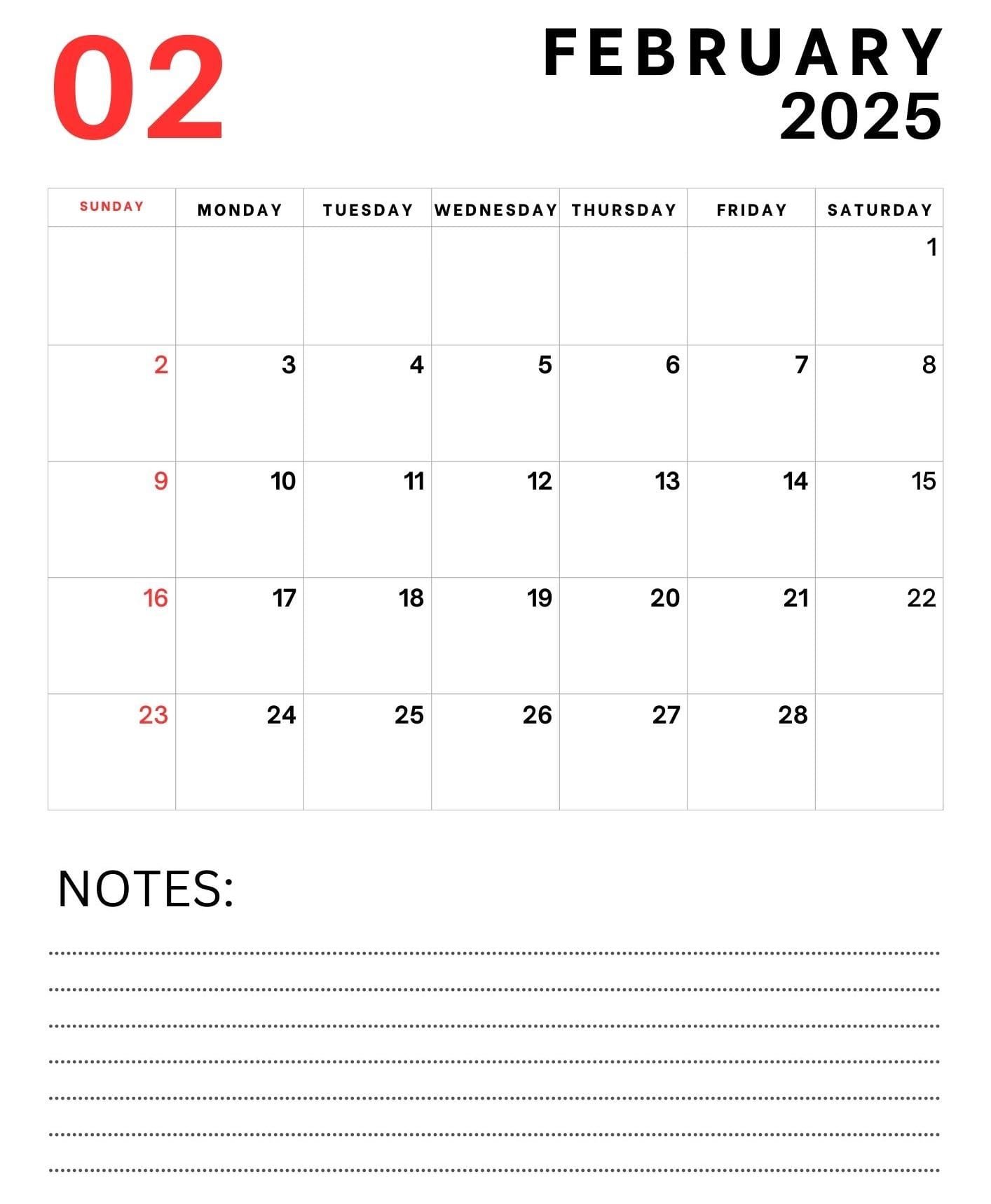 February 2025 calendar