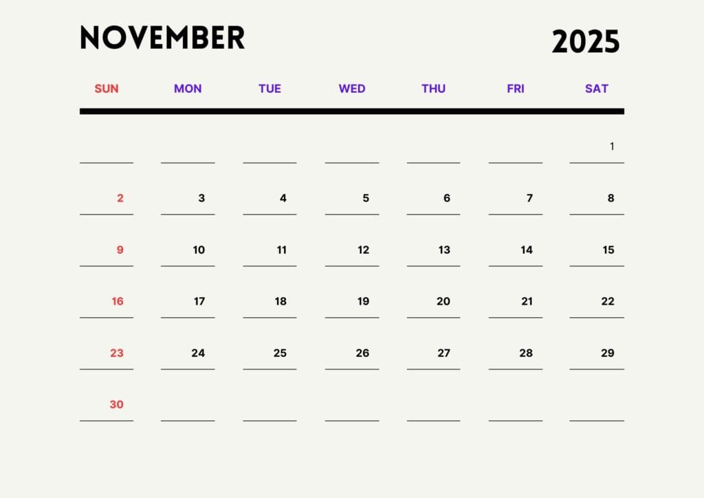 november 2025 calendar