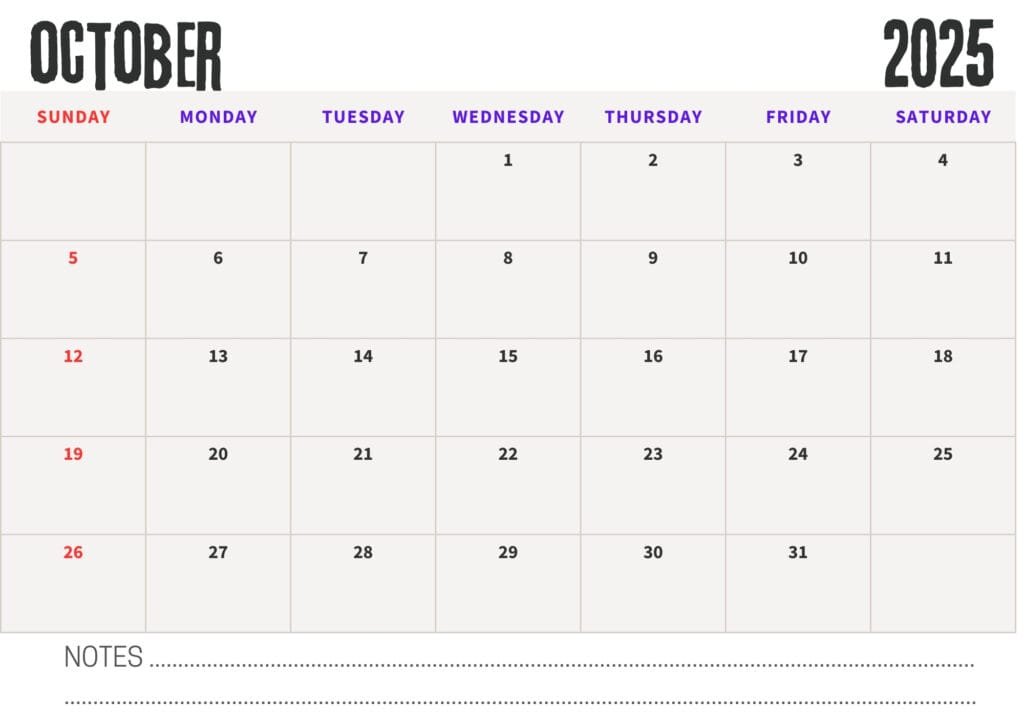 october 2025 calendar